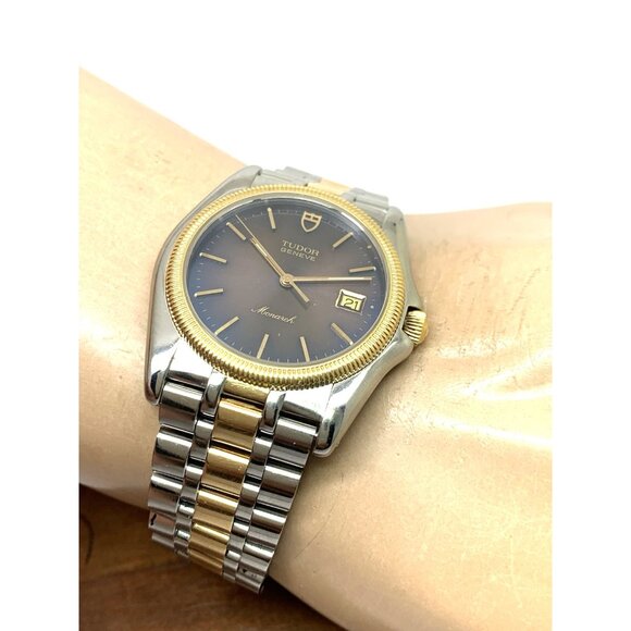 Tudor Mens Watch 15633 Monarch Vintage Swiss Brown Dial Two Tone Gold Steel 36mm - Picture 4 of 14